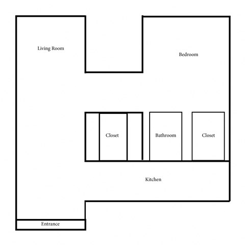 Floor plan for 1 bed, 1 bath, 553 sqft